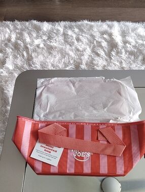 Trader Joe's Coral & Light Pink Striped Insulated Tote